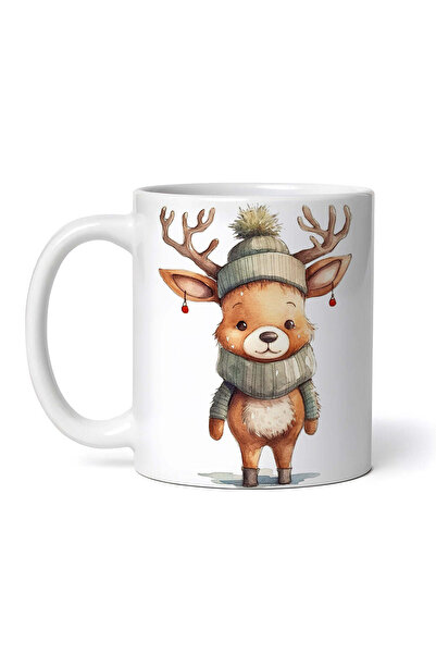 OEM Cană albă personalizată, Ren cu căciulă și eșarfă, INOVATIX®. 330ml