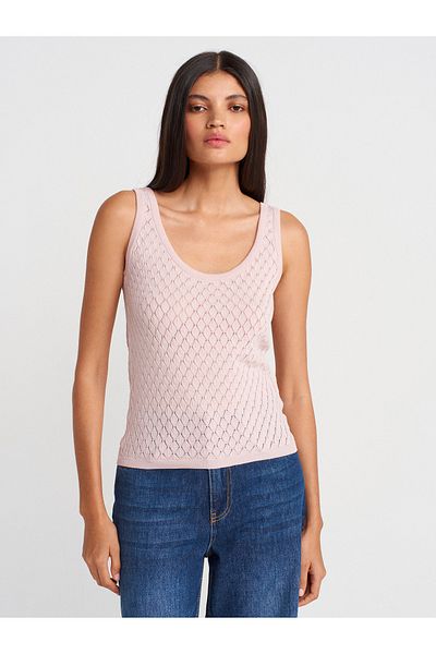 Dilvin 10749 Thick Straps Openwork Knitwear Blouse-Powder