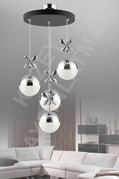 KUZEY AYDINLATMA Efna 4 Lü Siyaha Krom Kumandalı 3 Renk Ledli Aydınlatma