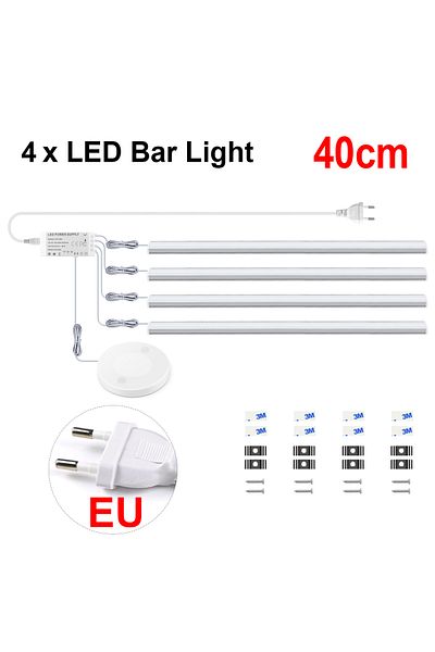 Choice Warm White 4x40 Cm With Eu Plug Hand Scan Switch Penetrable Wood Touch Sensor Dimmable Led Under Cab