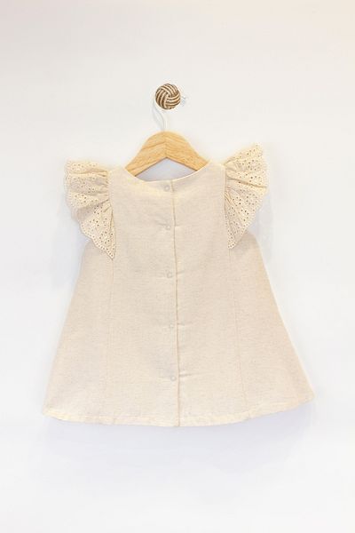 Cassiope Lace Sleeve Linen Look Summer Natural Stylish and Comfortable Cut Baby Girl Dress