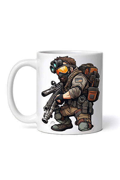 OEM Cană albă personalizată, Luptător cu aruncător de flăcări și ochelari, IN...