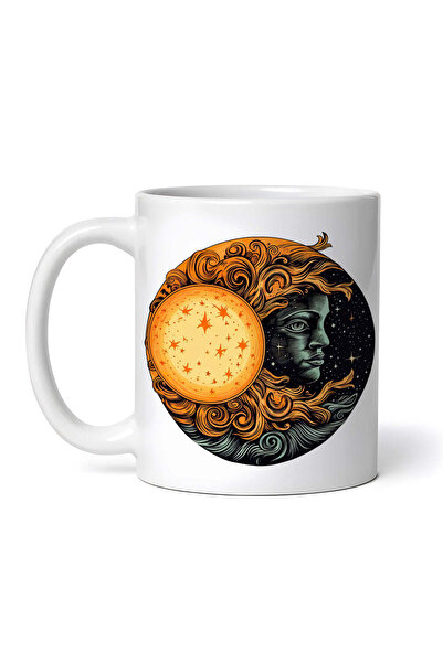 OEM Cană albă personalizată, Flăcări de vis cu Lună și Soare, Inovatix®. 330 ml