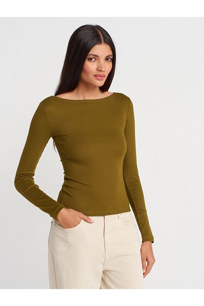 Dilvin 31332 Boat Neck Long Sleeve Ball-K.Oil Green