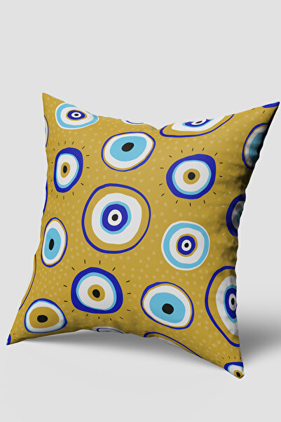 EsnafAli Husă de pernă cu model de mărgele de ochi rău galben muștar