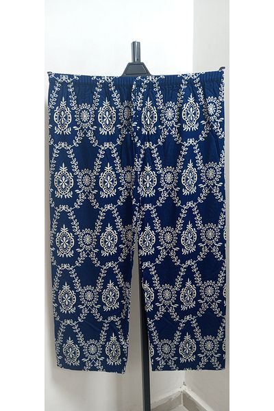 AKŞEN GİYİM Plus Size Cotton Woven Viscosa Fabric Full Summer High Elastic Waist Loose Leg Pants