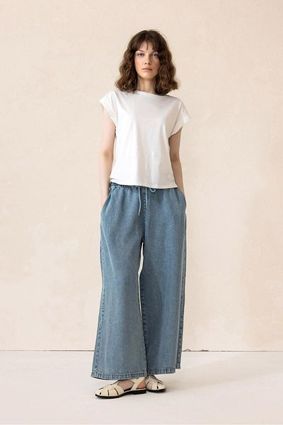 Olcay Weiche Jeanshose mit elastischem Bund MAI OTÉVI, Blau 7576