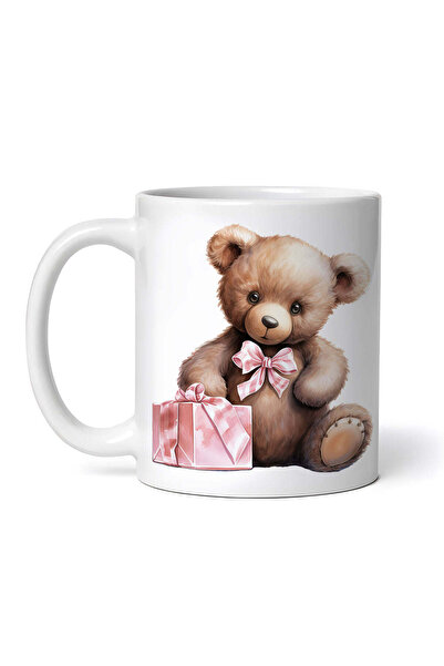 OEM Cană albă personalizată, Ursuleț de Ziua Îndrăgostiților cu fundă roz, IN...