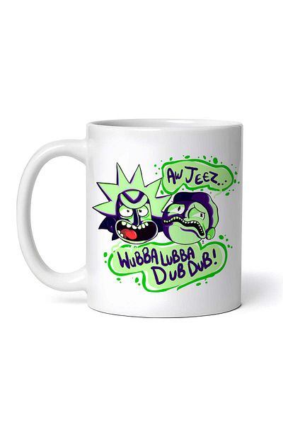 OEM Personalized white mug, Rick and morty Aw Jeez Wubba Lubba Dub Dub, INOVATIX®. 330 ml