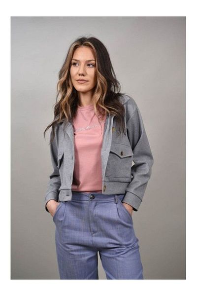 FASHIONLAND Short Soft Jacket With Patch Pockets Elsa One Size Gray
