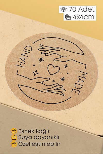 alışveriş kurdu Hand Made Written Sticker Packaging Shipping Packaging Label - 4X4Cm 70 Pieces