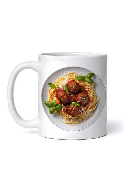 OEM Cană albă personalizată, Spaghete cu sos alb și chiftele, INOVATIX®. 330ml