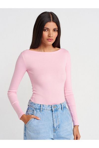 Dilvin 31332 Boat Neck Long Sleeve Ball-Powder Pink