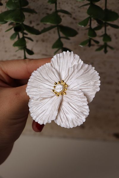Gizy Store Polymer Clay Special Design White Pearlescent Earrings, Large Flower Earrings, Bridal Accessory