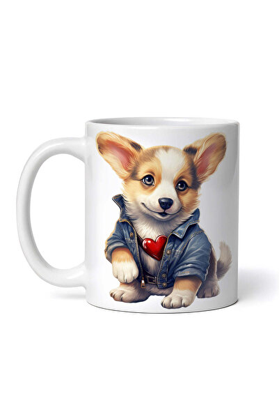 OEM Cană albă personalizată, cățeluș de Sfântul Valentin cu jachetă de blugi,...