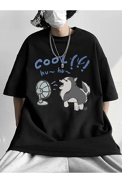Touz Moda Cool Dog Printed Unisex Oversize T-Shirt