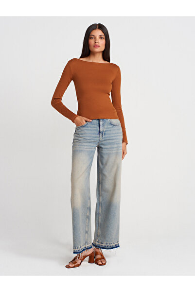 Dilvin 31332 Μακρυμάνικο μπλουζάκι με λαιμόκοψη και πλακάκια