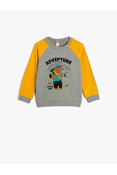 Koton Sweatshirt mit langen Ärmeln und Rundhalsausschnitt mit Teddybär-Aufdruck