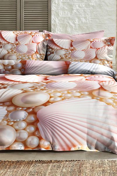 MonoHome 100% Cotton Ranforce Dowry Luxury 5D Digital Double Duvet Cover Set Pearls and Shells
