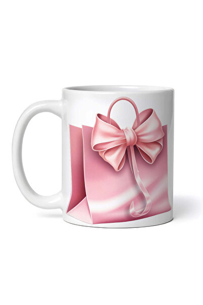 OEM Cană albă personalizată, pungă cadou roz satinată, INOVATIX®. 330ml