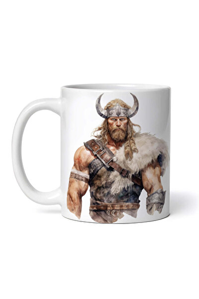 OEM Cană albă personalizată, războinic viking cu blană pe umăr, INOVATIX®. 330ml