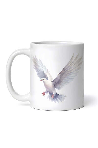 OEM Cană albă personalizată, Porumbel alb cu aripi deschise, INOVATIX®. 330ml