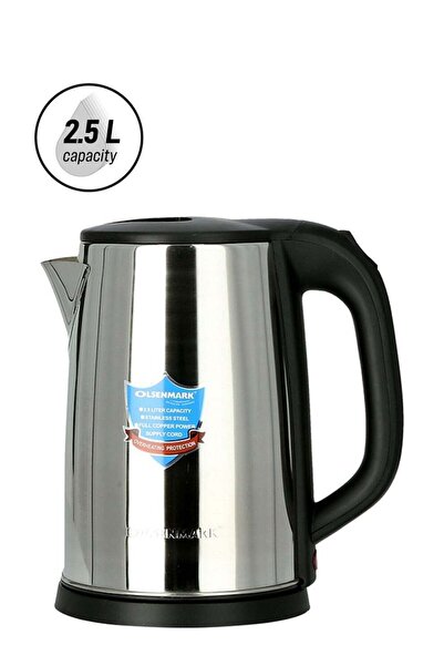 Olsenmark غلاية كهربائية لاسلكية سعة 2.5 لتر، 1800 واط، مصنوعة من الفولاذ الم...