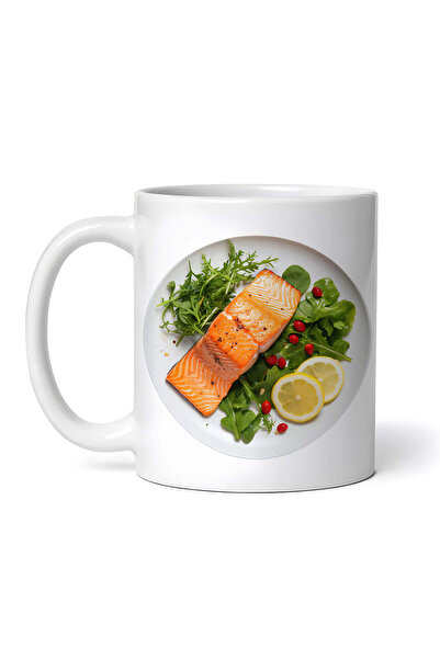 OEM Cană albă personalizată, Somon cu salată, INOVATIX®. 330ml