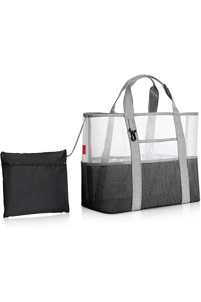 DELPI Geanta de plaja Unisex, cumparaturi, Plasa cu multiple compartimente, Pliabila, Potofel, Gri