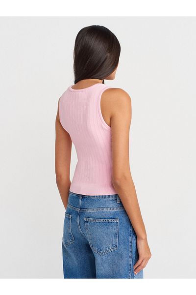 Dilvin 10759 Corded Openwork Knitwear Blouse-Pink