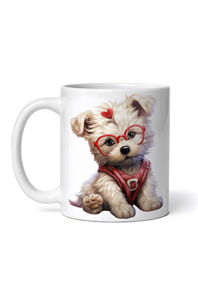 OEM Cană albă personalizată, cățeluș alb de Sfântul Valentin cu ham roșu, Ino...