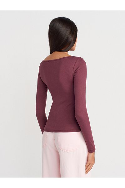 Dilvin 31332 Boat Neck Long Sleeve Ball-Damson