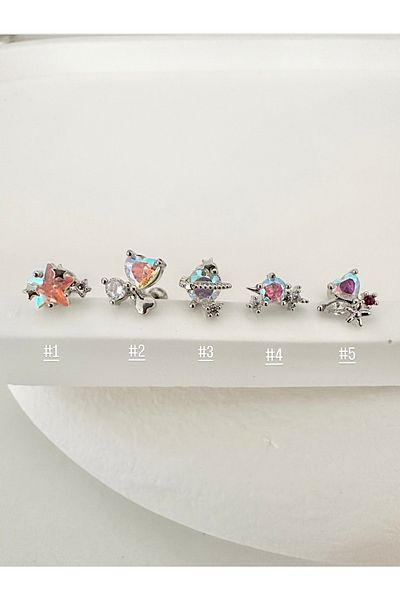 My Bellas Jewels Surgical Steel Cz Color Transition Zircon Stone Piercing Earring, Helix, Tragus, Flat, Lobe Matched (1 Piece)