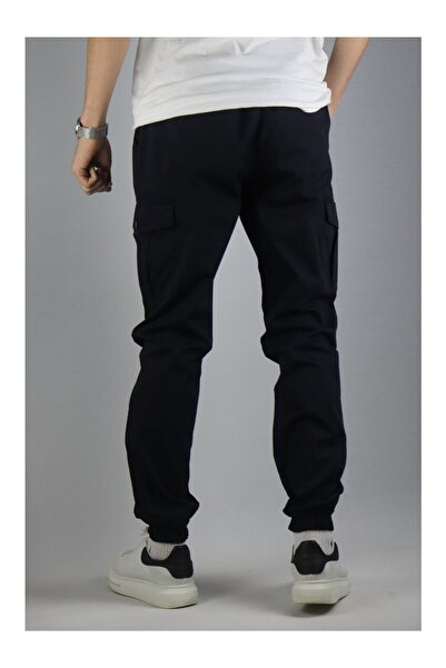 VIKUNYA Pánské námořnické modré jogger kalhoty z bavlny, cargo střih, nastavitelný pas, elastické nohavice, pohodlné