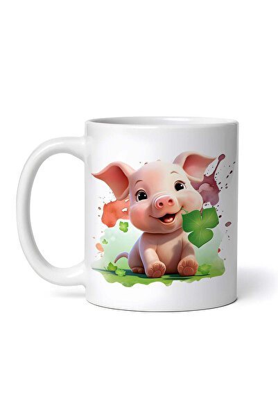 OEM Εξατομικευμένη λευκή κούπα, Γουρουνάκι με τριφύλλι στο στόμα του, INOVATI...