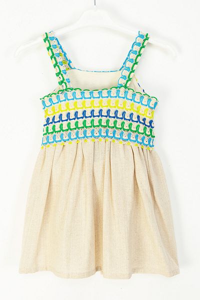 DMB BOYS & GIRLS Ethnic Patterned Colorful Embroidered Skirt with Straps Linen Textured Girl's Dress