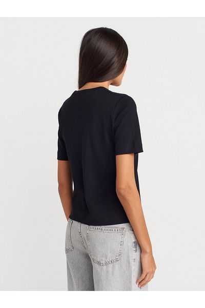 Dilvin 31840 V-Neck Short Sleeve T-Shirt-Black