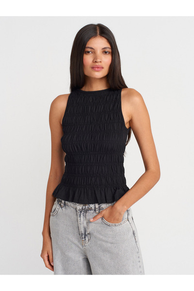 Dilvin 21077 Kayık Yaka Kolsuz Top-Siyah