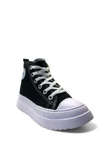 Tuğba Ortopedi 903 Unisex Kids Black Linen High Top Sneaker