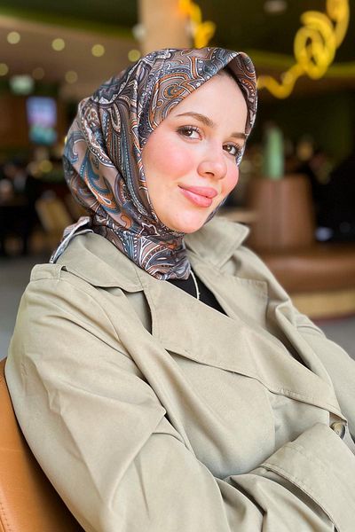 Sultan Eşarp Sultan Soft Cotton Scarf - Ρετρό μοτίβο - SSE0238-07 - Βιζόν, Γκρι, Πλακάκι