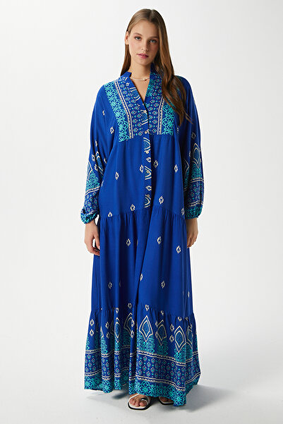 Ritnice Μέτριο γυναικείο καλοκαιρινό φόρεμα Andrea Blue 100% Viscose Maxi Boy