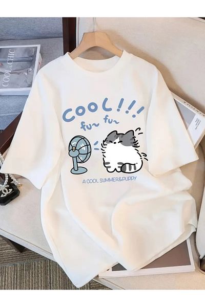 Touz Moda Μπλουζάκι Cool Cat Printed Unisex Oversize