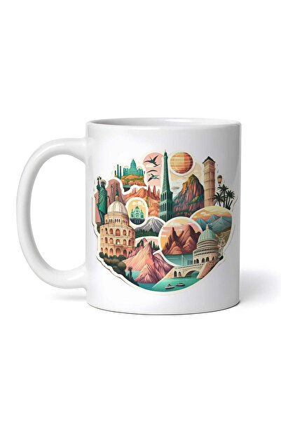 OEM Εξατομικευμένη Λευκή Κούπα, Σετ Σύμβολων Ταξιδιού, Inovatix®. 330ml