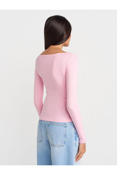 Dilvin 31332 Boat Neck Long Sleeve Ball-Powder Pink