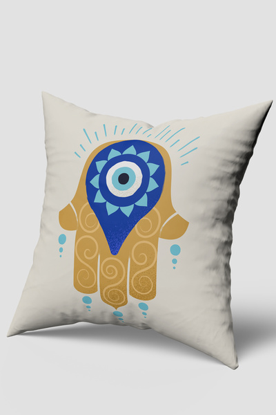 EsnafAli Evil Eye Bead Hamsa Hand Patterned Throw Pillow Cover