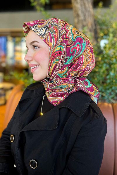 Sultan Eşarp Sultan Soft Cotton Scarf - Ρετρό μοτίβο - SSE0238-21 - Πράσινο, Μπορντό, Πορτοκαλί