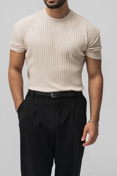 Tarz Cool Ανδρικό μπλουζάκι Loose Fit σε μπεζ Lycra