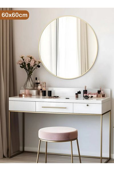 Taimi Makeup Mirror Round 60cm with Gold Frame Makeup Mirror Suitable for Dressing Rooms and Bedrooms