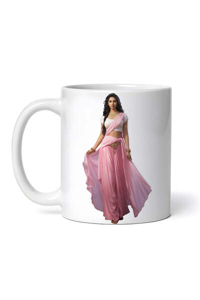 OEM Cană albă personalizată, rochie saree indiană roz, INOVATIX®. 330 ml