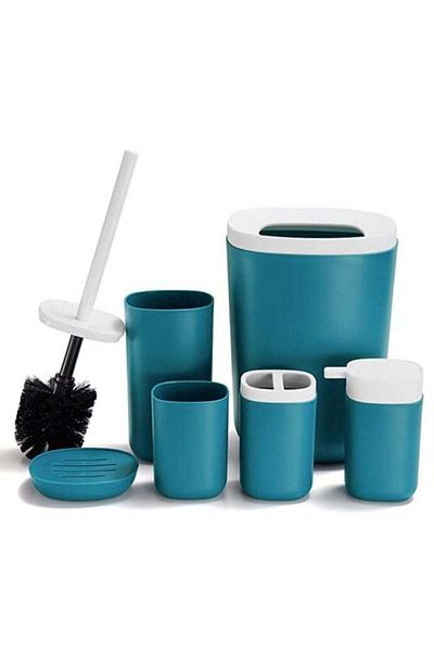HIHOMEY 6-piece Bathroom Accessories Set-blue/white